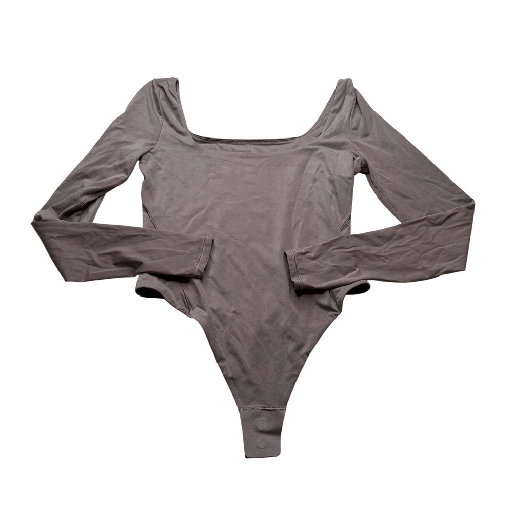 LULULEMON Wundermost Bodysuit Taupe Square Neck Long Sleeve Women's Small